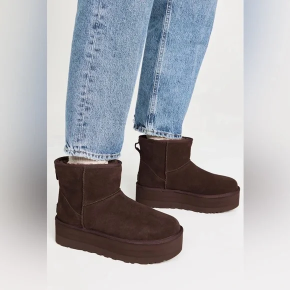 UGG Chocolate Brown Platform Winter Boots in Burn Cedar Color - Picture 2 of 7